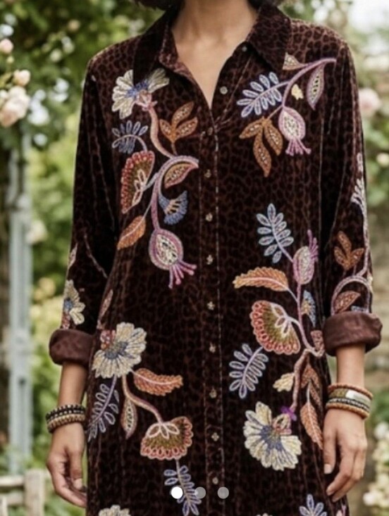 Johnny Was Tops - Johnny Was Brown Velvet Shirt Dress